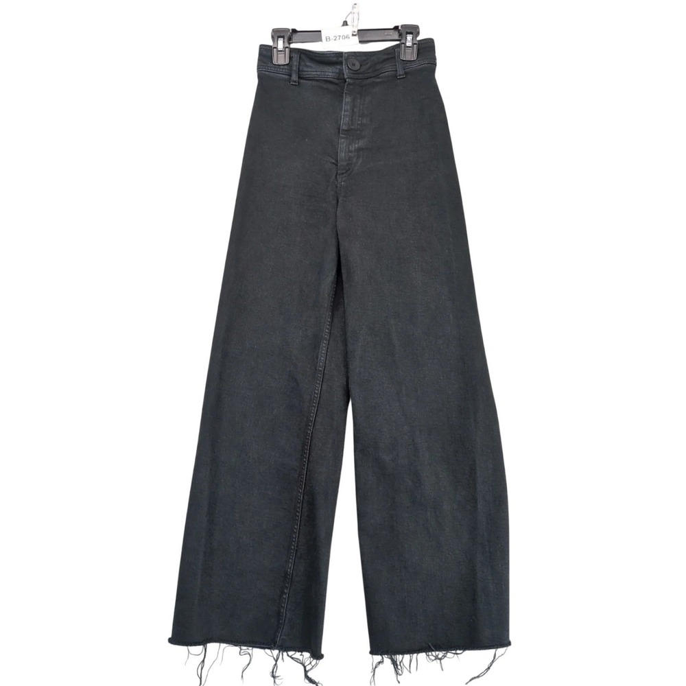 Zara Marine Straight Black Wide-Leg Jeans Womens 0 23x28" Raw Hem Y2K Streetwear